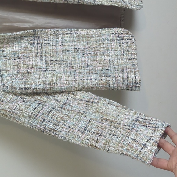 NWT Anne Klein Open Front Shimmering Sequin Tweed Jacket Pastel Women's Size L - Picture 6 of 12